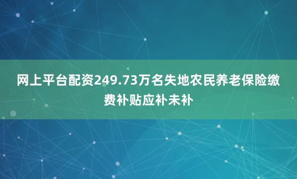 网上平台配资249.73万名失地农民养老保险缴费补贴应补未补